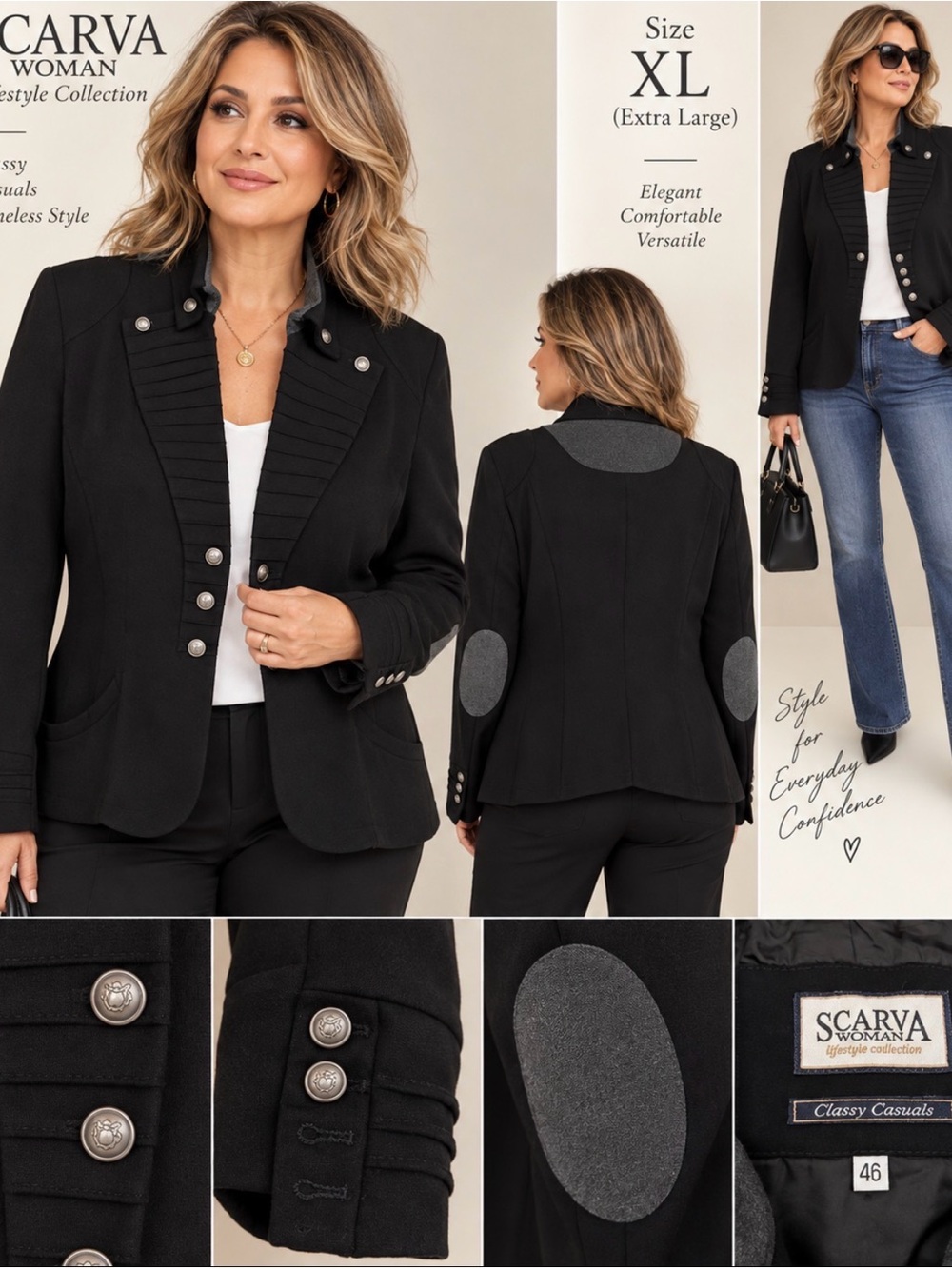 Scarva Black Tailored Blazer Jacket XL